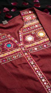 Leher Maroon Embroidered Kurta Set